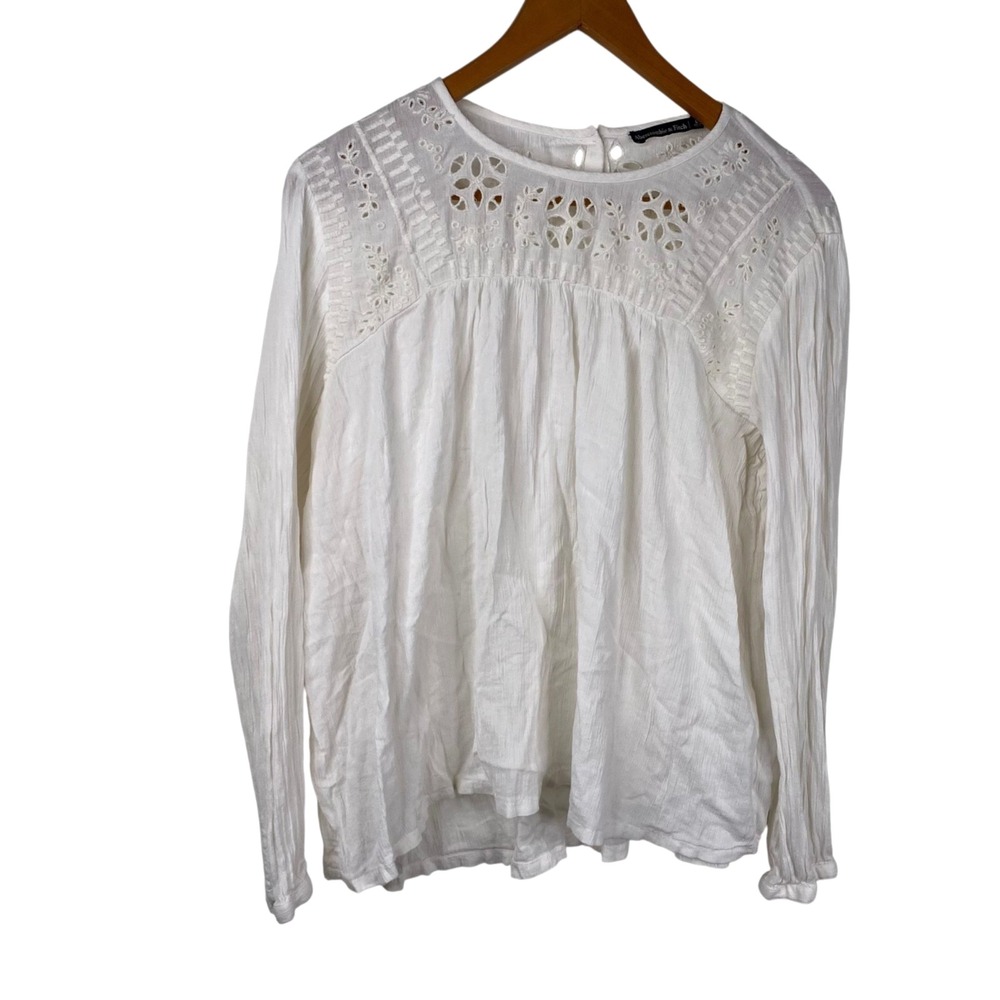 Abercrombie Fitch Women's Cottage Core Eyelet Gauze Boho Beach Top White Size L